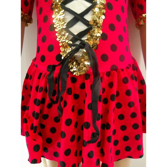 Dance Costume medium Child Red Gallery Jazz Tap Musical Polka Dots Sequin - Picture 4 of 9